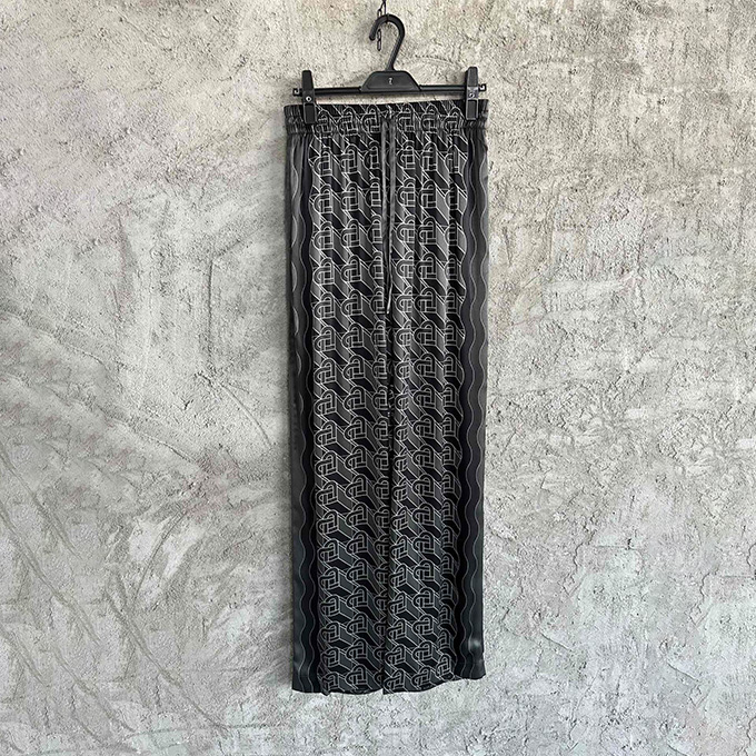 casablanca black heart print silk wide leg pants